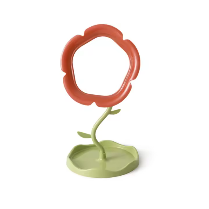 Bonito espejo de tocador con forma de girasol, espejo de maquillaje de escritorio desmontable clásico, espejo de mesa de flores con rotación de 360 ​​grados para dormitorio - 1