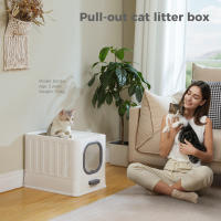 PAWZ Road Caja de arena plegable para gatos con cuchara para arena, inodoro grande para gatos, entrada frontal y salida superior, bandeja de arena para gatos fácil de limpiar con tapa, suministros para mascotas - details 1
