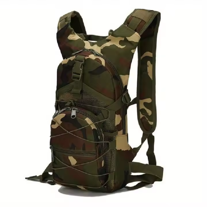 Mochila Táctica de Camuflaje para Ciclismo y Senderismo - Nylon Duradero, Multicolor, Cierre de Cremallera, Sin Botella de Agua ni Mochila, Sin Botella Hidratación, Correas Ajustables, Hombreras Acolchadas, Ideal para Deportes al Aire Libre, Mochila Mini - 1