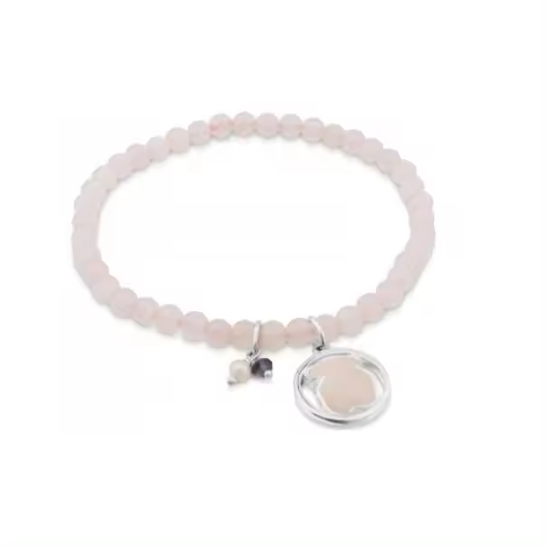 Pulsera de oso lindo de cristal de cuarzo rosa Camille plateada 17,5 cm - 1