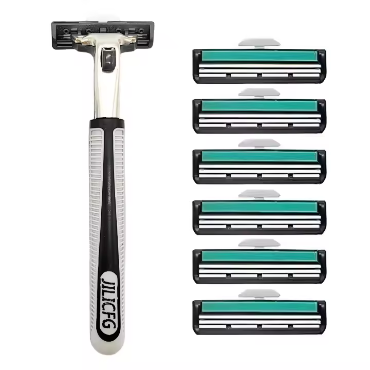 Maquinilla de afeitar de seguridad para hombres y mujeres, mango largo, doble capa, regalo para padre, marido, novio - 1