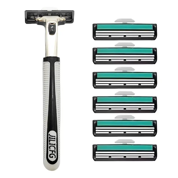 Maquinilla de afeitar de seguridad para hombres y mujeres, mango largo, doble capa, regalo para padre, marido, novio - 1
