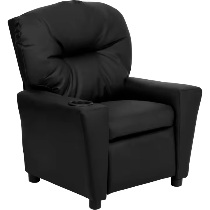 Muebles Sillón reclinable LeatherSoft para niños con portavasos y reclinable de Seguridad, Silla reclinable contemporánea para niños, admite hasta 90 lbs, Negro - 1