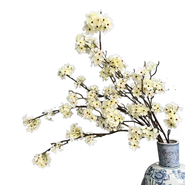 Ramas de flor de pera artificiales de 100cm, flor de pera de seda de plástico Flexible hecha a mano, plantas falsas elegantes, decoración para exteriores - 1
