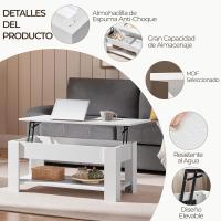 Mesa de Café Elevable y Extensible con Revistero 98x50x(41,8-56) cm Mueble para Sala de Estar y Comedor - details 13