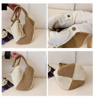 Bolso tejido de gran capacidad para mujer primavera y verano nuevo bolso de hombro de color en contraste bolso de playa versátil para vacaciones en la playa - details 9