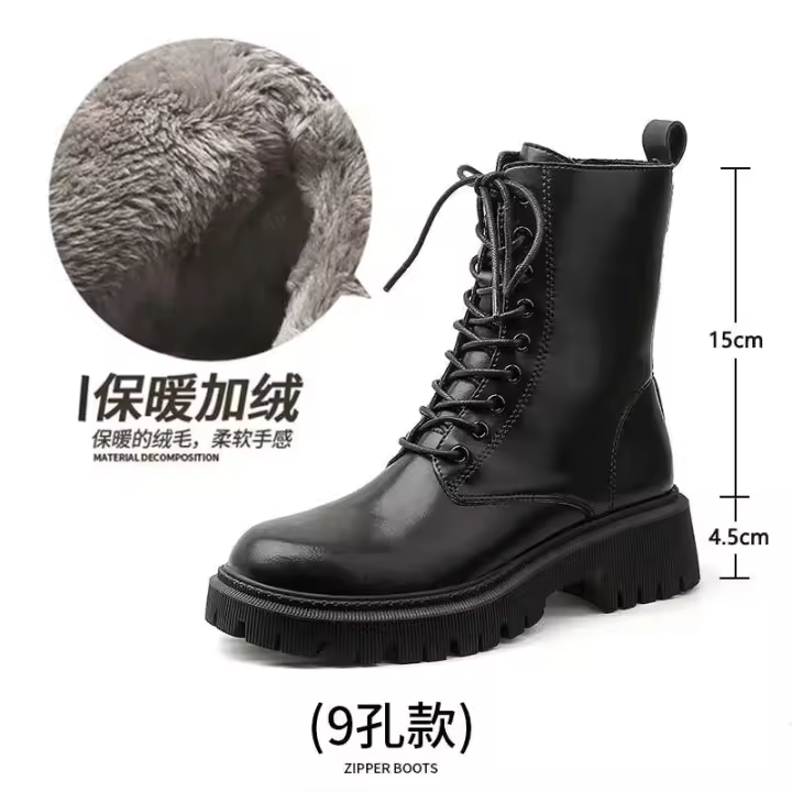 Ocio Chelsea nieve mujer invierno nuevos zapatos de tobillo de plataforma de tacón medio botas de moto de piel cálidas - 1