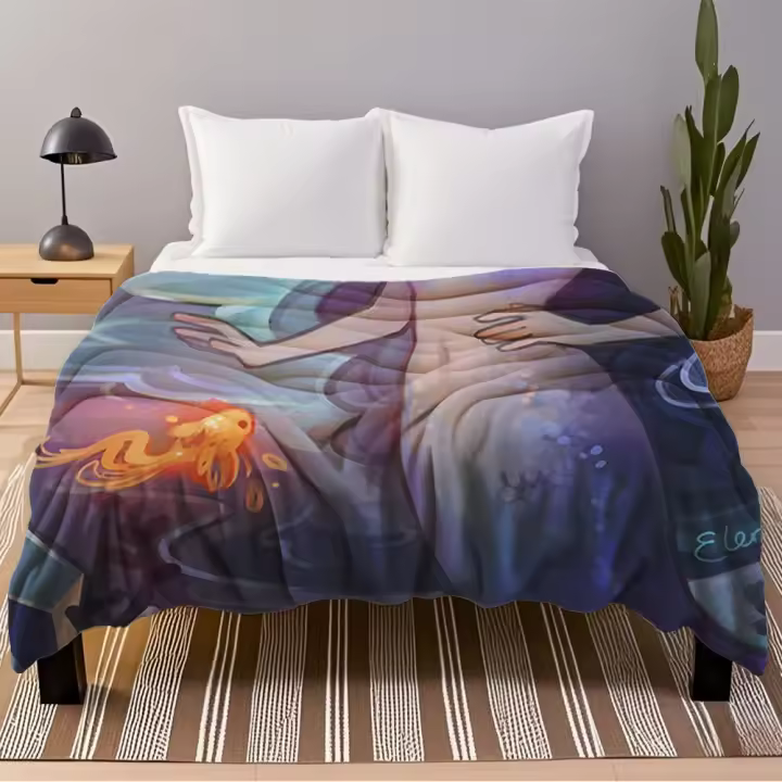 Manta de Cama de Franela Zen Japonesa Diseño de Flores Lindas Cubierta de Duvet Ecológica para Invierno/Verano - 1