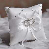 Almohada romántica para anillo de boda, almohada europea con diamantes de imitación brillantes, doble corazón, portador de anillo, cojín cuadrado con lazo - details 7