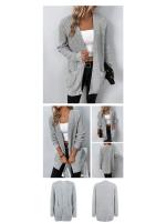 Suéter con bolsillo para mujer, cárdigan de manga larga con cuello en V, Tops casuales, Tops de punto, Color sólido, Coreano - details 1