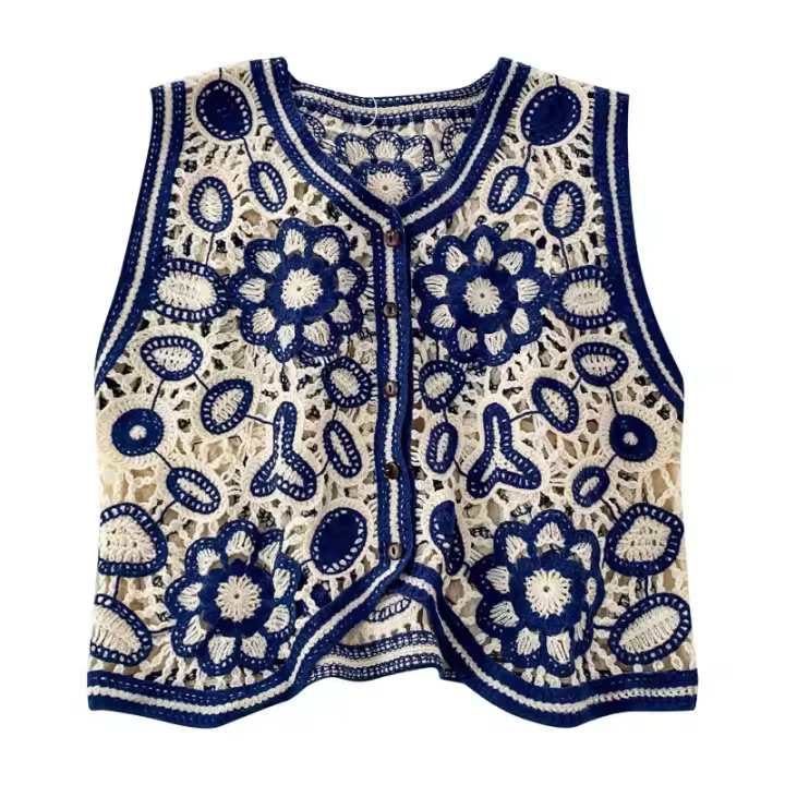 Chaleco sin mangas con botones para mujer, cárdigan de punto Floral, Tops coreanos, prendas de vestir exteriores - 1
