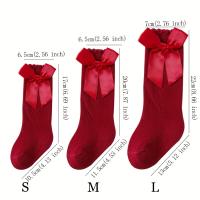 Calcetines de Estilo Princesa Español para Niñas - Detalle de Lazo Elástico Suave, Color Sólido Primavera/Otoño (Vino Rojo, Gris Claro, Rosa, Verde Oscuro, Blanco, ) Tallas S/M/L (0-5 Años), Calcetería Escolar Juvenil, Ropa Cómoda Tejida - details 2