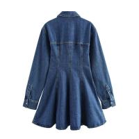 OUWU- Vestido de mezclilla acampanado Primavera 2025, Manga larga, Cuello vuelto, Corte relajado, Uso diario, Estilo callejero informal, Transpirable - details 2
