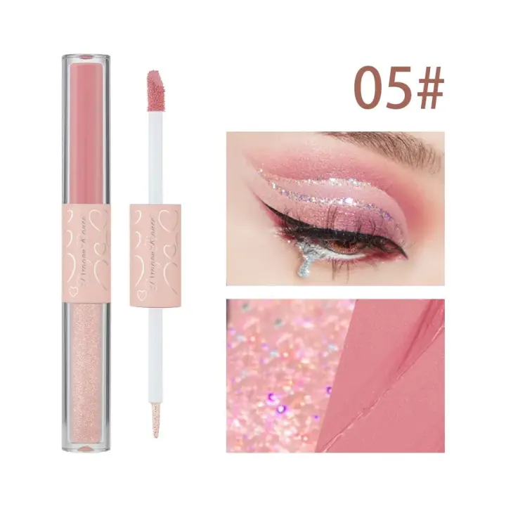 Sombra de ojos líquida Beige y marrón, Base de maquillaje de ojos mate sedoso, crema con purpurina, lentejuelas, gusano de seda, barra de sombra de ojos brillante - 1