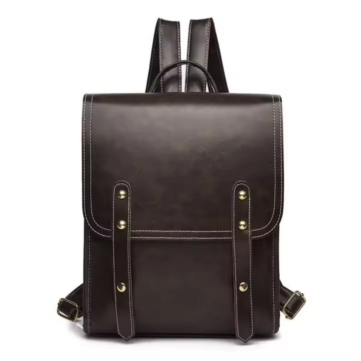 Mochila de piel blanda retro Pu para hombres y mujeres, bolsa de computadora de gran capacidad, mochila universitaria, mochila de cercanías - 1