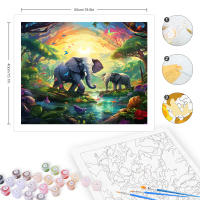 RUOPOTY Pintura al óleo DIY por números Kit Elefante 40x50cm Pintura al óleo de animales sin marco en lienzo Estilo Abstracto Material de Lienzo Tipo de Pintura Propylene - details 3