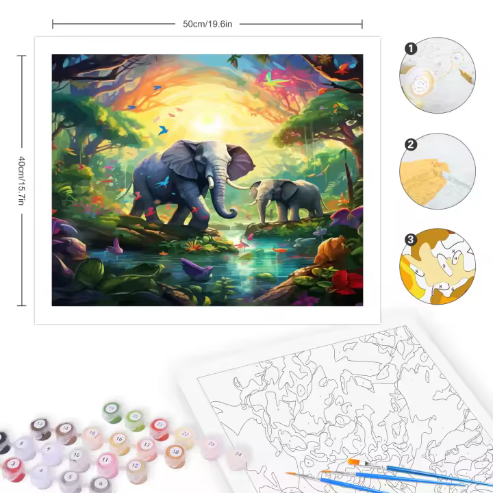 RUOPOTY Pintura al óleo DIY por números Kit Elefante 40x50cm Pintura al óleo de animales sin marco en lienzo Estilo Abstracto Material de Lienzo Tipo de Pintura Propylene - 1