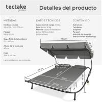 Tumbona Doble de Jardín, Tumbona de Playa con Sombrilla Plegable, Tumbona de Piscina para Dos, Tumbona de Jardín Exterior con 2 Ruedas y Cojines, Fácil Montaje, Interior y Exterior - Negro/Negro - details 21