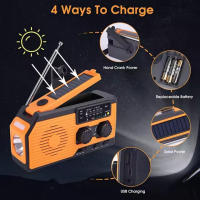 Radio con energía solar, radio portátil con dinamo recargable, resistente al agua, de 5000 mAh, linterna, luz de lectura, alarma SOS, radio con manivela AM FM WB, ideal para acampar y hacer senderismo - details 3