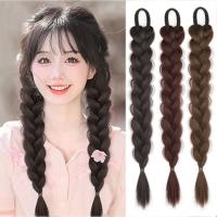 Coletas trenzadas de pelo falso para mujer, extensiones de cabello sintético Natural, banda elástica marrón, trenzas retorcidas - details 0