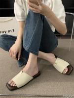 Sandalias planas de verano 2025, nuevas, casuales, abiertas, elegantes, minimalistas, de una sola tira, deslizantes, de color sólido, pantuflas para mujer - details 7
