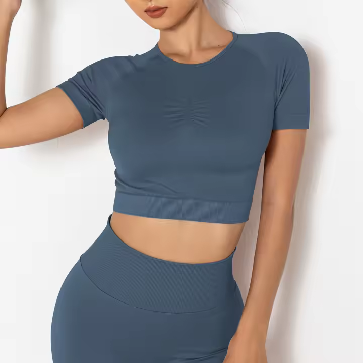 Camisas deportivas de yoga para mujer, camisetas cómodas y sexys sin costuras para gimnasio, camiseta para correr, camisetas Fiess - 1