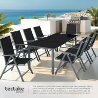 Conjunto Muebles Jardín Exterior 9 Piezas, Estructura de Aluminio, Mesa y Sillas Terraza Impermeables, Resistentes a Intemperie, Sillas Plegables y Reclinables, Tela Transpirable - Plata - details 4