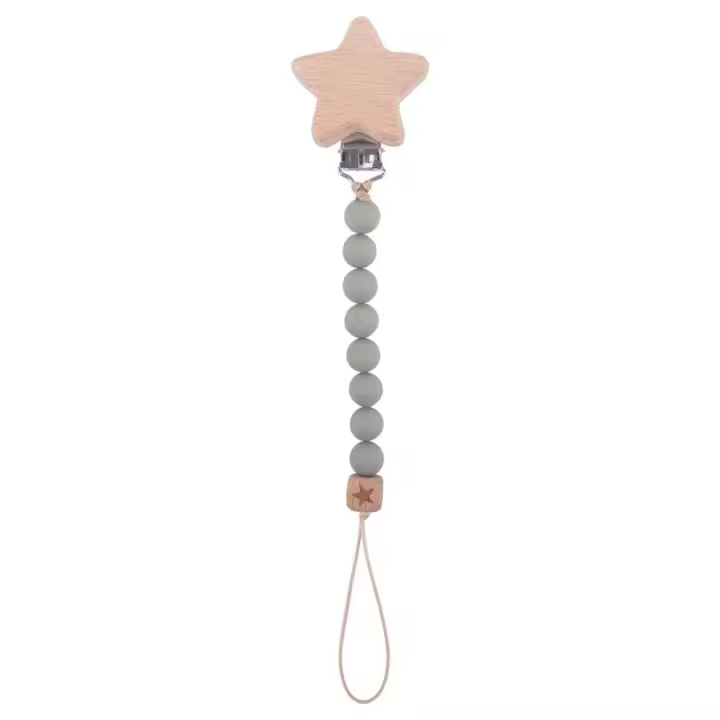 Soporte para chupete suave, cuentas de madera de haya, cordón de madera anticaída de calidad alimentaria, cadena de chupete para bebé, Clips para chupete, cadenas, cadena Molar - 1
