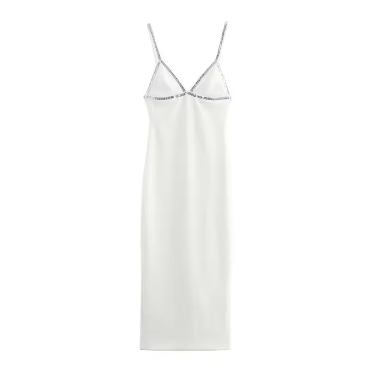 Elegante Vestido Largo de Verano sin Mangas OUWU Adornado con Espalda Descubierta Cuello en V - 1