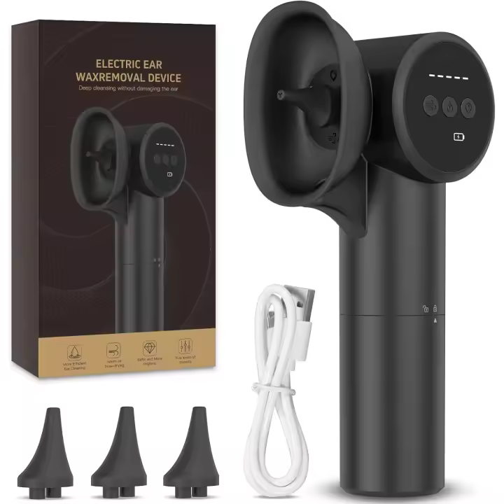Kit de eliminación de cera de oídos para uso doméstico, removedor de cera de oídos para adultos y niños con 5 modos de limpieza, 3 puntas de un solo uso, recargable por USB - 1