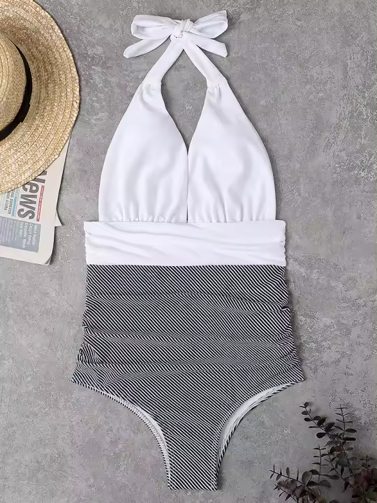 Traje de baño de una pieza sin espalda y de encaje para mujer, sexy en la playa, - 1