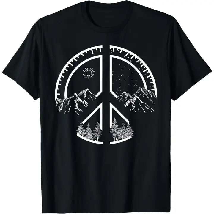 Camiseta Retro de los años 60 para hombre, camiseta Hippie de aventura al aire libre con signo de la paz de las cuatro estaciones - 1