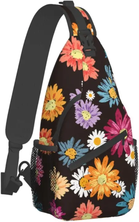 Bolsos de pecho Unisex, mochila cruzada, mochila de viaje, senderismo, bolso de día, bolso cruzado para hombres, flores de colores - 1