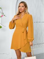 Elegante Vestido Corto para Mujer con Cuello en V Color Sólido Manga Larga - details 12