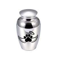 urna de cremación para cenizas de mascotas Recuerdo de alas de ángel, estampado de patita de perro, personalizable, fecha, tarro de cenizas de aleación de aluminio - details 5