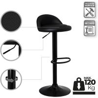 Taburete de Cocina Giratorio en 360 ° , Silla de Bar Regulable en Altura de 72 a 92 cm, con Respaldo de Polipiel, Estructura Metal Negra y Reposapiés, Negro - details 2