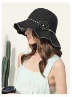 Negro Primavera Verano coreano playa paja wer ocio protección solar pescador sombrero de cubo para mujeres gorras de Panamá - details 7