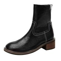 Zapatos de otoño con cremallera y tacón alto para mujer, calzado occidental de cuero genuino, color marrón, hecho a mano, de mezclilla, para niña - details 0