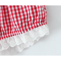 Top corto de algodón de verano 2025 con botones delanteros, camiseta sin mangas a cuadros negros y rojos para mujer - details 23