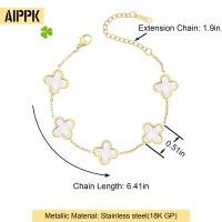Juego de 3 pulseras de trébol dorado/blanco/negro chapadas en oro para mujer - details 0