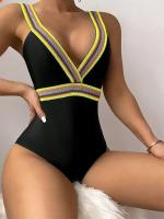 Bañador de una pieza para mujer, liso para vacaciones de verano traje de baño, ropa de playa con realce, 2023 - details 4