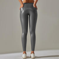 Nessaj-pantalones de piel sintética de terciopelo fino para mujer, leggings de cuero PU ajustados, sexy, con bolsillo, Otoño e Invierno - details 17