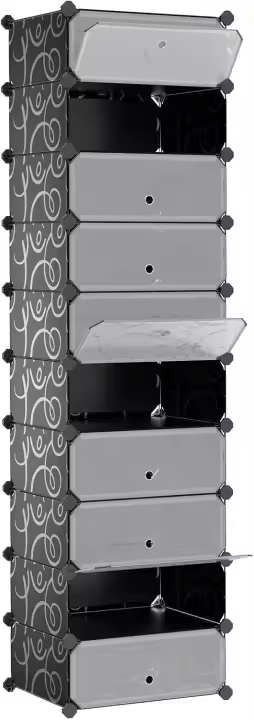 SONGMICS Estantería por Módulos, Organizador de Zapatos, Zapatero con 10 Estantes, 48 x 36 x 173 cm, Resistente al Polvo, Color Negro LPC10H - 1