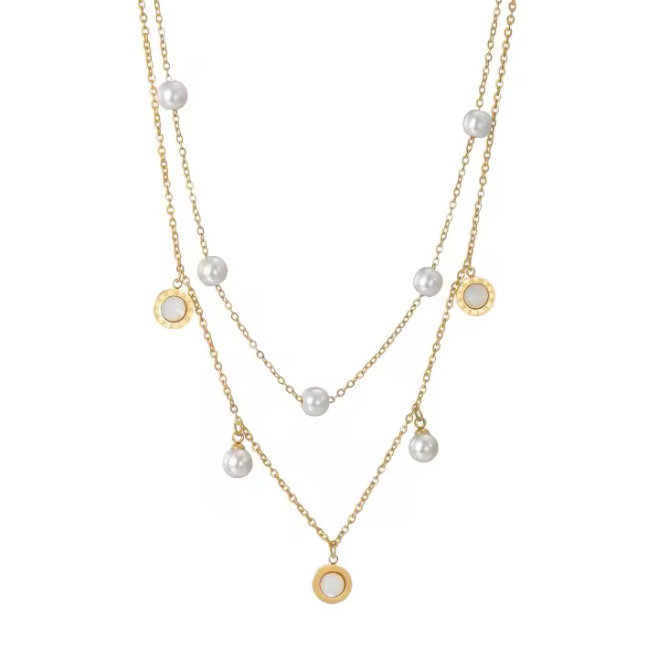 Collar de perlas de oro para mujer, collares de perlas chapados en oro de 18 quilates para mujer, perla en capas-1 - 1