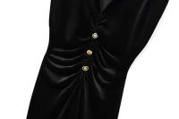 Vestido largo de terciopelo negro sin mangas con cuello en V para mujer, decoración de un solo pecho, verano n - details 7