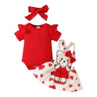 Adorable dibujo animado Oso Amor Bebé Niña Color Sólido Correa Falda Diadema Traje De Verano 2024 - details 0