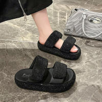 Zapatillas de mujer de suela gruesa de alta gama para uso al aire libre, nuevo estilo de verano con diamantes de imitación, plataforma completa - details 10