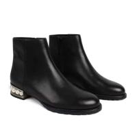 Botas de tobillo altas simples Chelsea de cuero negro elegante, tacones decorativos de perlas, ropa de mujer de otoño 2024 - details 0