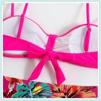 Conjunto de bikini bandeau liso, estampado tropical sexy, traje de baño mejorado para mujer, traje de baño de cintura alta con encaje en la espalda, ropa de playa - details 5