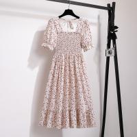 Vestido Midi Bohemio De Mujer Para Verano En Chiffón Con Cuello Cuadrado Y Manga Corta Vestido Casual De Playa Vacaciones Plegado A-Line - details 7